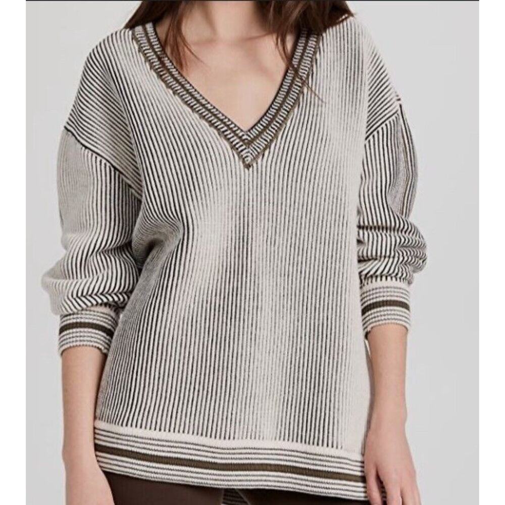 The Upside Deep V-Neck Striped Line Louie Cotton Sweater Women's Size Small